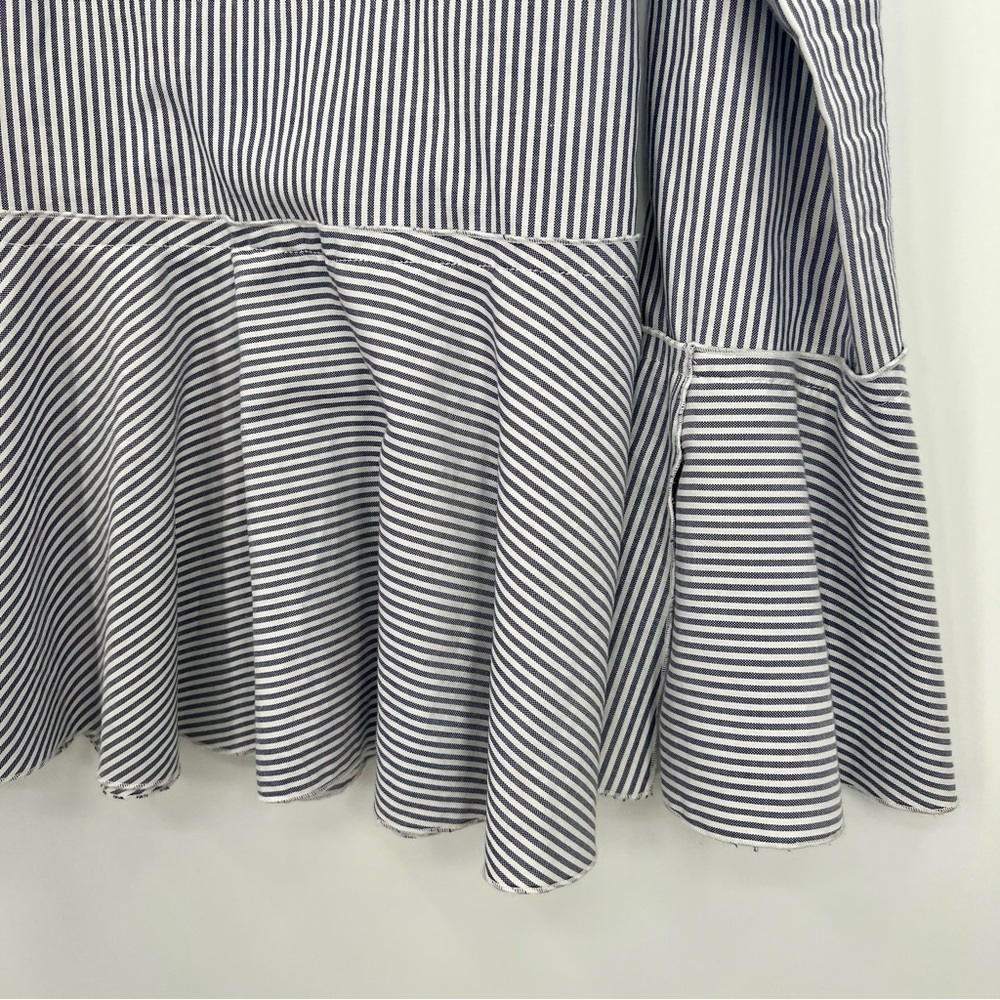 Theory Lexanda Cotton Striped Peplum Top Long Sleeve Ruffle Shirt Blouse Small - Picture 6 of 13